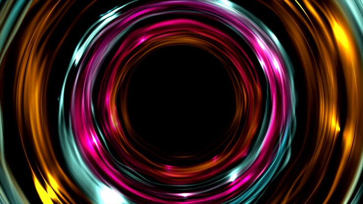 Animazione video di cerchi ad anello colorati al neon luminosi.