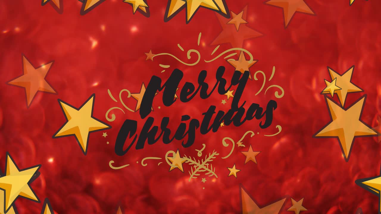 animación del texto de feliz navidad sobre las estrellas