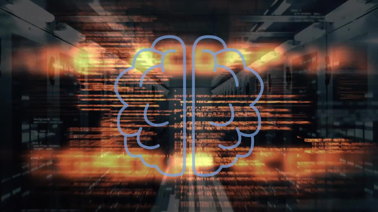 Animation of ai brain and data processing over black background