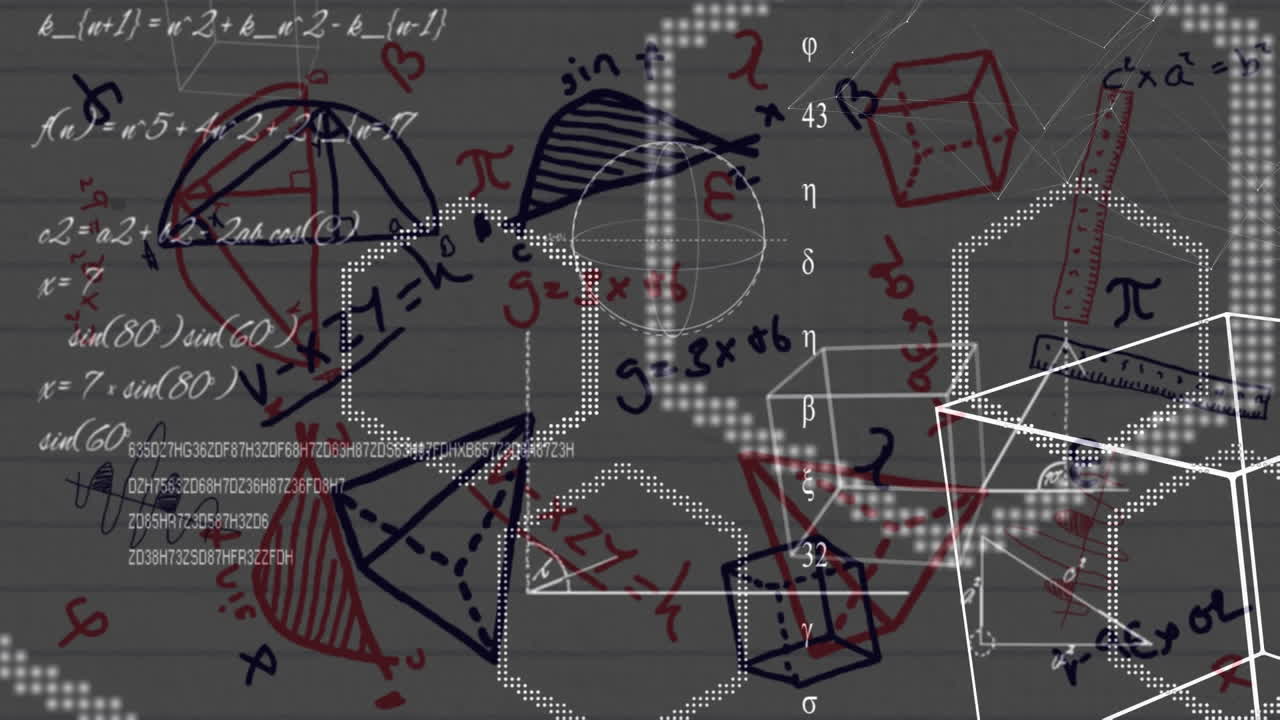 diagramas matemáticos contra ecuaciones matemáticas en papel con líneas blancas