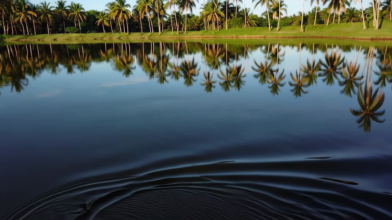 Reflective Lake with Palm Trees
