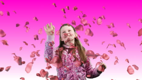 child catching falling roses