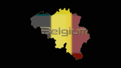 animación de la línea fronteriza de bélgica con fallo de pantalla, bandera de tres colores y título 3d de bélgica