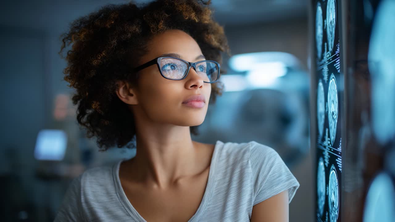 Examen ciblé de l’imagerie médicale : une personne attentive analyse des scanners cérébraux tout en réfléchissant aux implications pour la santé dans un contexte clinique