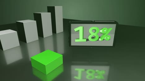 growing green 3d bar diagram with screen up to 53%