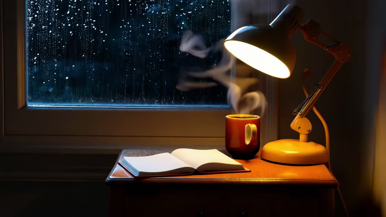 Lettura in una notte piovosa con una bevanda calda