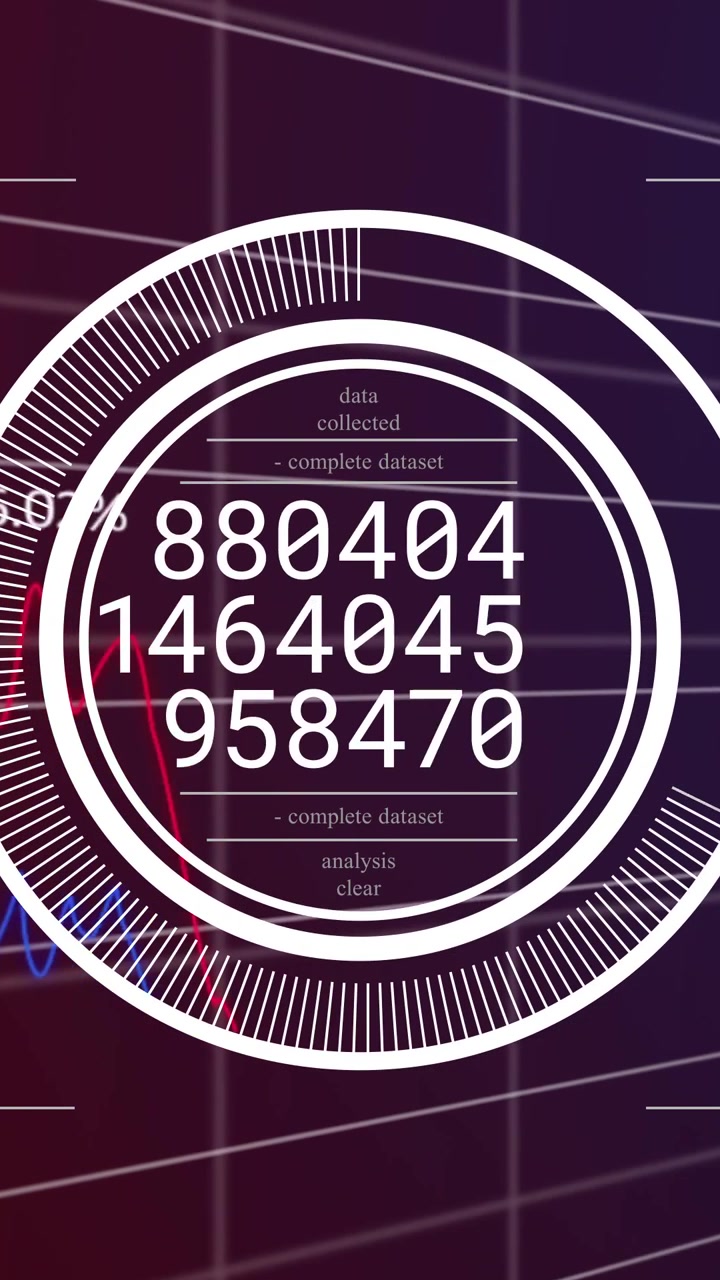 Vertical video: HUD getting feed, updating numbers, rotating ring, graphs shifting, showing finance