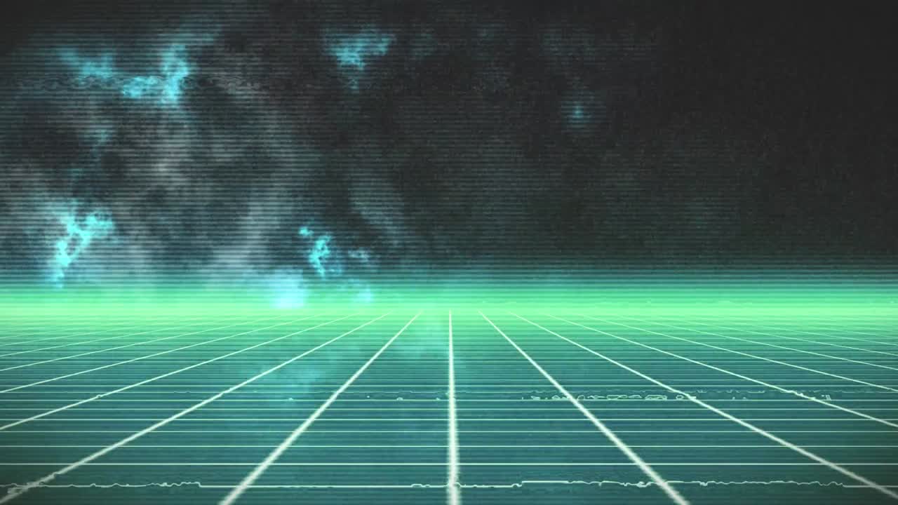 animación de formas amarillas sobre rayas púrpuras brillantes y rejilla de colores en movimiento