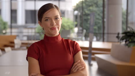 Young-white-businesswoman-walking-into-focal-plane