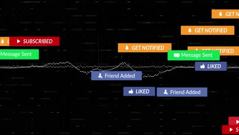 animation of multiple notification bars over graphs and changing numbers on black background