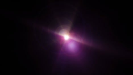 4k hermosos destellos de lente para transiciones, títulos y superposiciones. destello óptico rosa púrpura central con efecto halo rotación de bucle sin costuras. destello de luz de punto con halo de brillo giratorio alrededor.