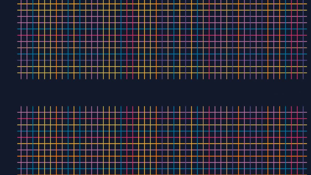 검은색 배경을 배경으로 다채로운 크리스 크로스 라인의 디지털 애니메이션