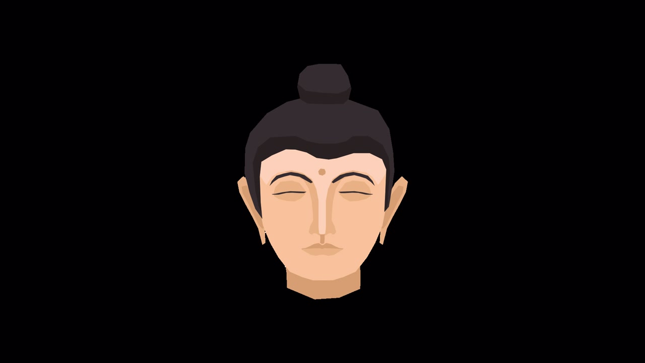Testa di Buddha animata che medita con gli occhi chiusi