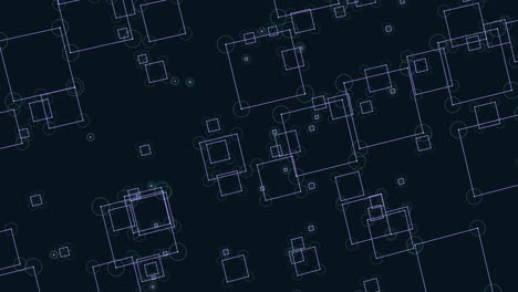 geometric symmetry thin lines connect floating squares and rectangles on black background