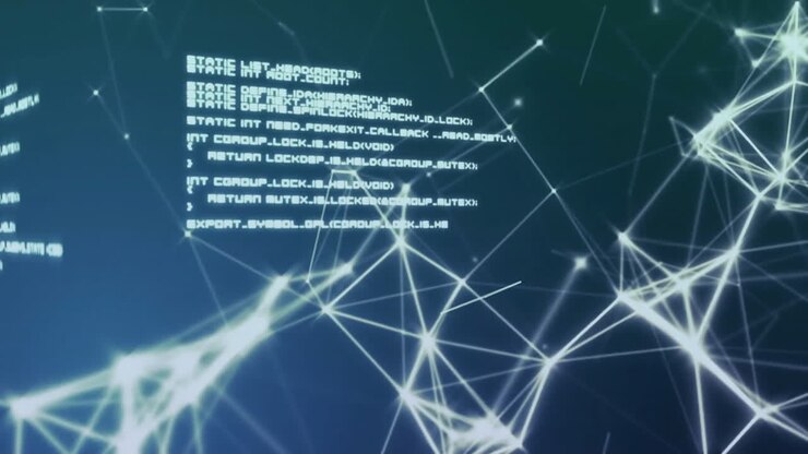 Animation of network of connections and data processing