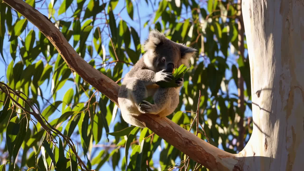 Koala Eating Leaves in a Tree