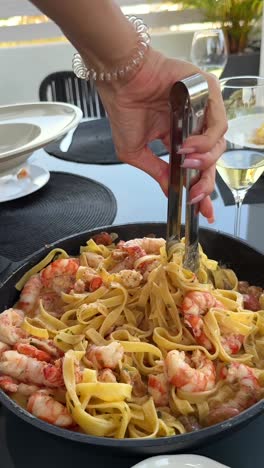 shrimp pasta outdoor dinner