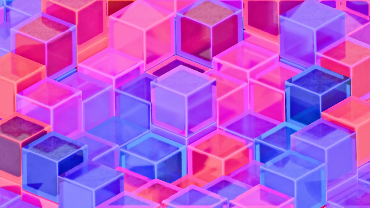 Abstrakt 3D gengivelse af glødende neon glaskuber baggrund
