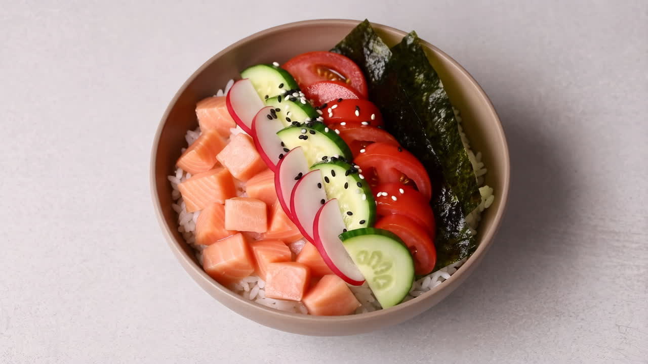 Colorful Salmon Poke Bowl with Fresh Vegetables