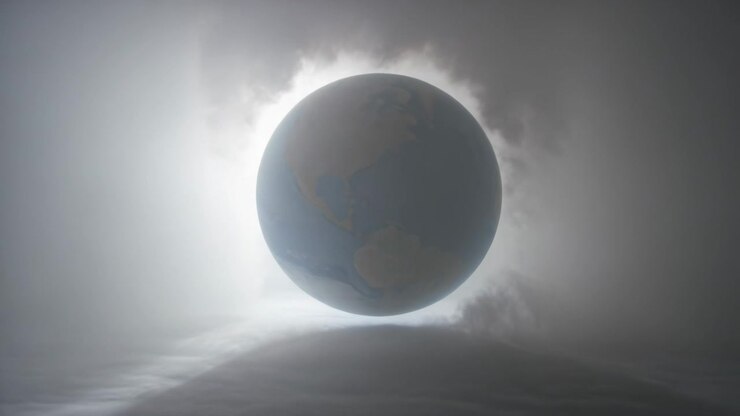 Aligning dark lunar silhouette obscuring Sun in dimmed sky, revealing solar corona glow