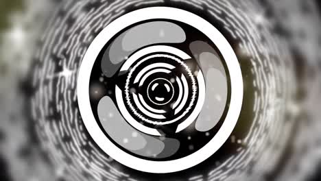 animación de un escáner circular blanco brillante que gira sobre un fondo negro