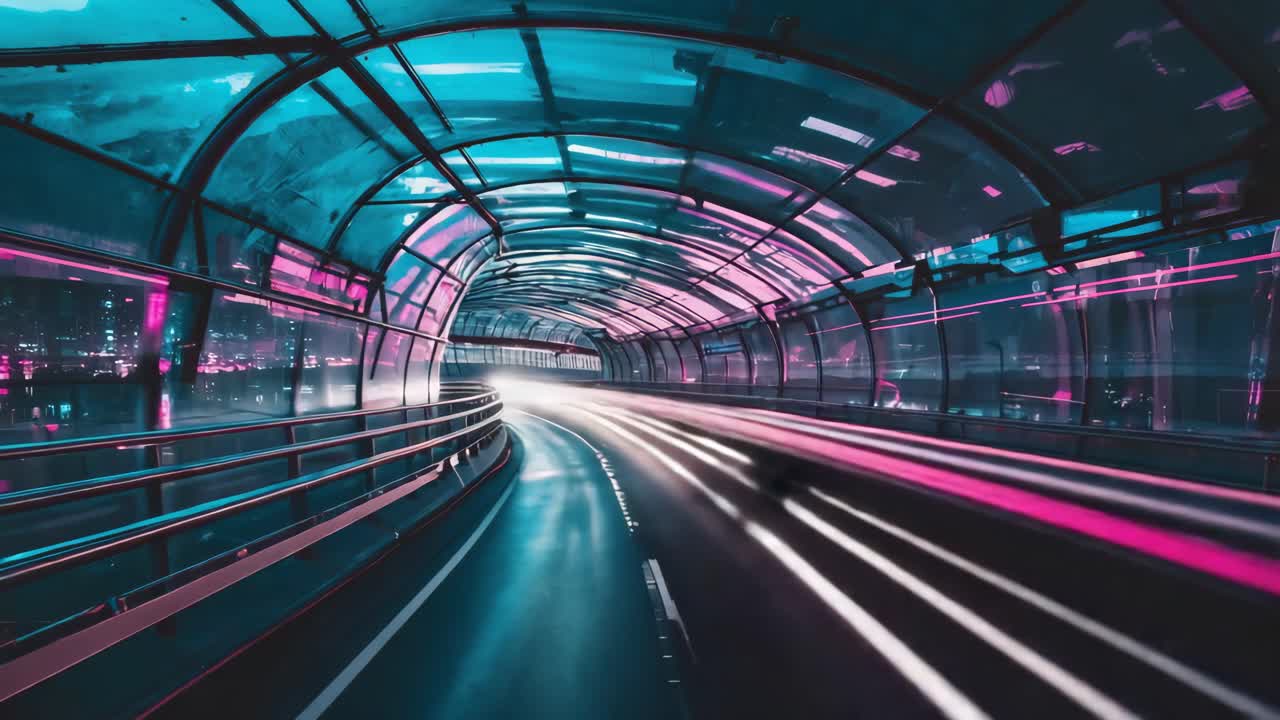 Futuristic Neon Tunnel with Light Trails