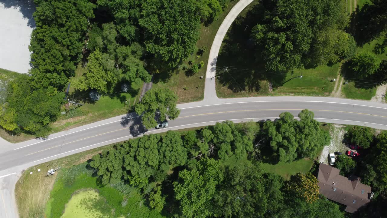 4K Aerial Drone Footage of Winding Forest Roads in Ontario Canada