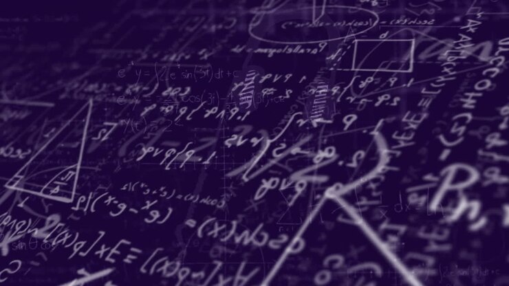 Animation of mathematical equation and diagrams over black background