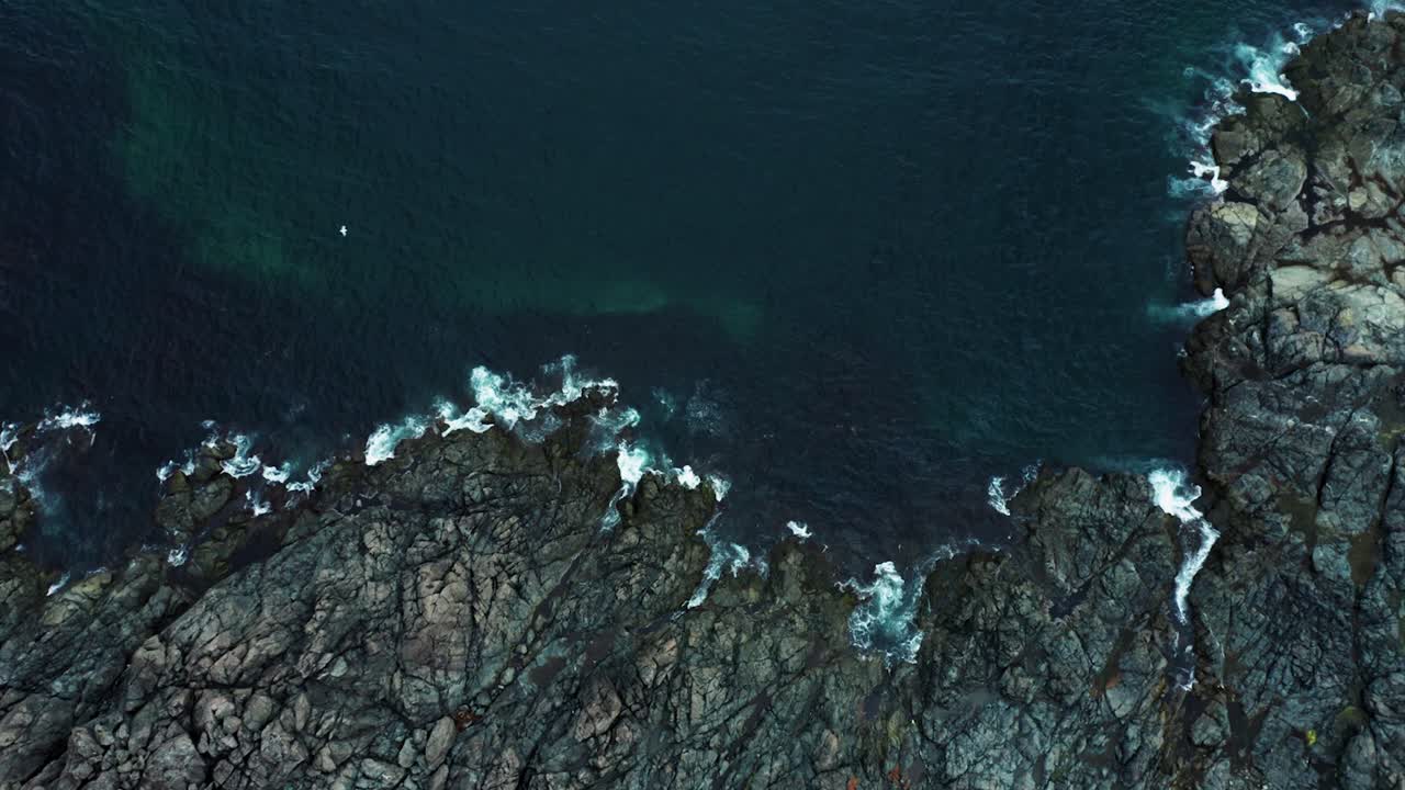Onde dell'oceano riprese dall'alto su una costa rocciosa - Nuova Scozia