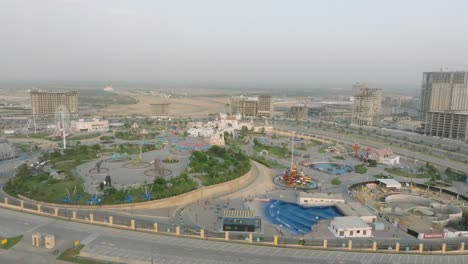 aerial drone footage of bahria adventure land in karachi