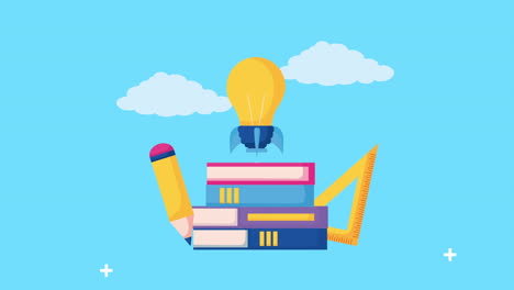 vuelta a la temporada escolar con pilas de libros y iconos establecidos
