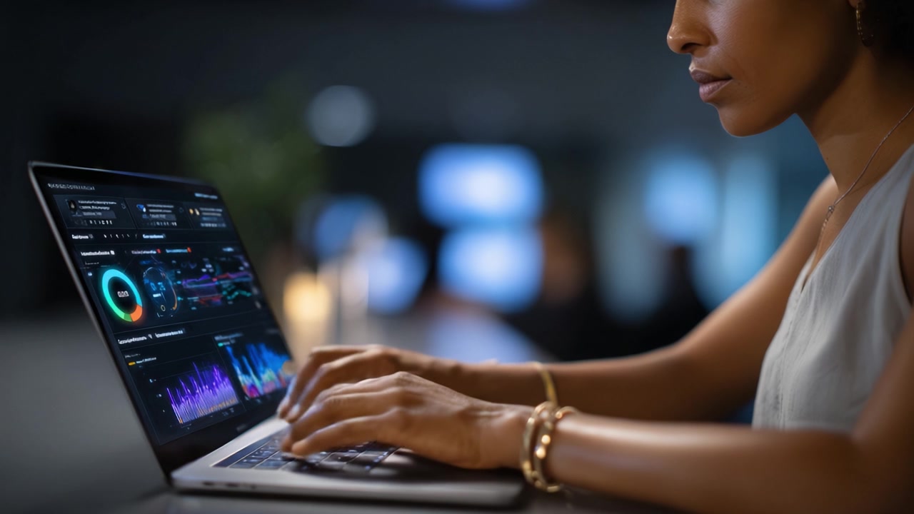 Analyzing Data Trends and Insights Through Advanced Analytics on a Laptop at Night with Focused Attention on Digital Dashboards and Data Visualizations