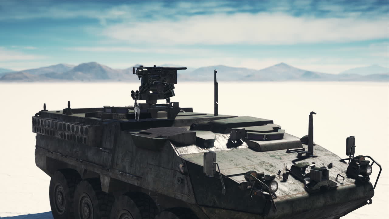 tanque militar en el desierto blanco