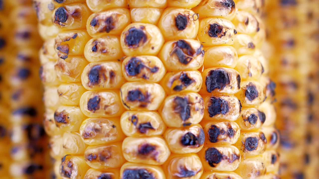 primer plano de maíz a la parrilla en la mazorca