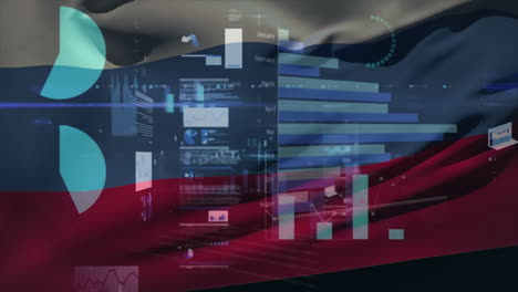 Animation-Der-Flagge-Russlands-Mit-Schnittstellenbildschirmen-Und-Diagrammen-Zur-Datenverarbeitung