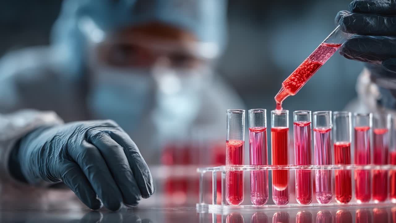 A focused scientist carefully transfers liquid into test tubes, illustrating precision and attention in a laboratory setting dedicated to chemical experimentation