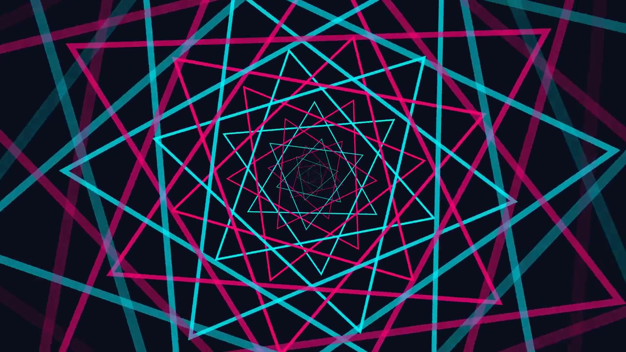 Tunnel astratto di quadrati geometrici al neon rotanti