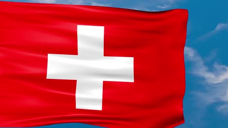 animación de video de la bandera suiza ondeando en el viento sobre fondo de cielo azul