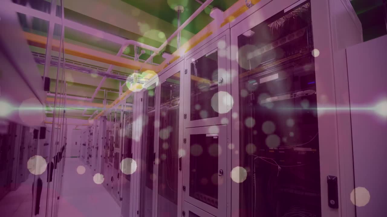 animación de luces y puntos flotando sobre los servidores