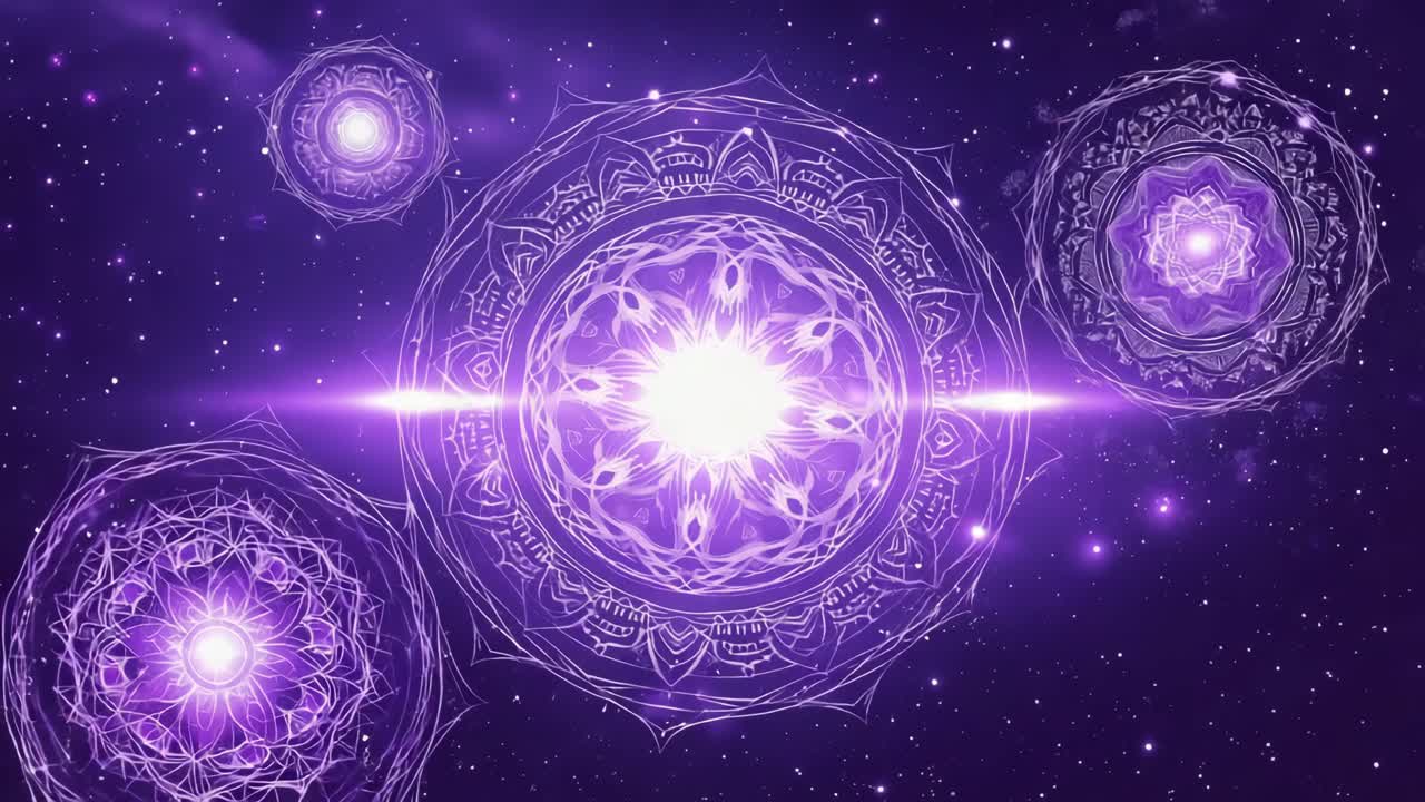 Purple Cosmic Mandalas with Radiant Light