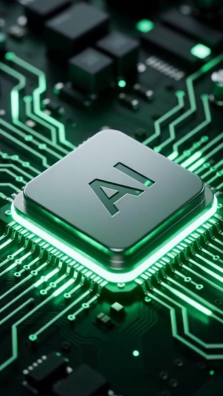 Sfondo tecnologico della scheda madre con chip AI