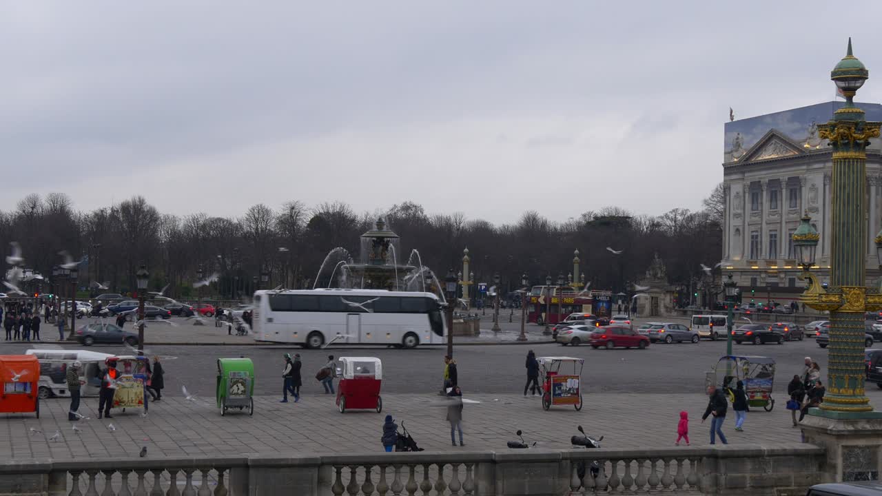 франция сумерки париж знаменитая площадь конкорд фонтан панорама 4k