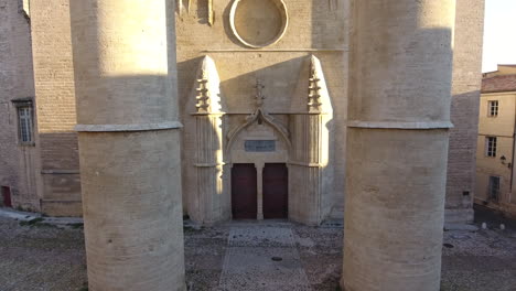 montpellier cathedral saint pierre up down travelling by drone. drone view