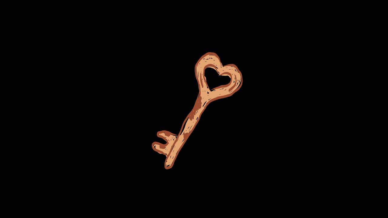Chiave vintage a forma di cuore isolata su sfondo nero