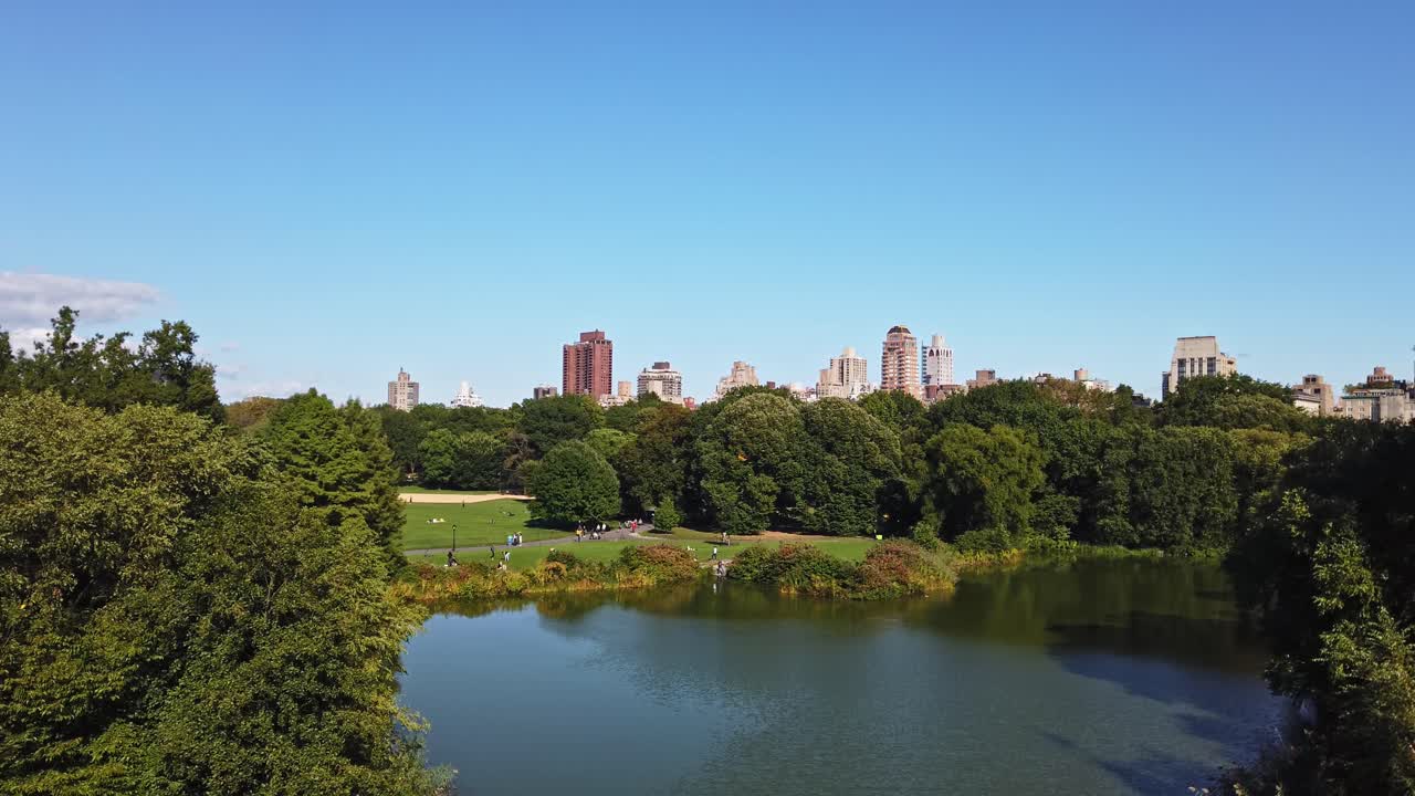 Autumn Central park lake and trees in New York