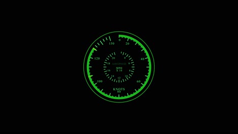 pantalla verde que muestra la velocidad del aire y los nudos del instrumento