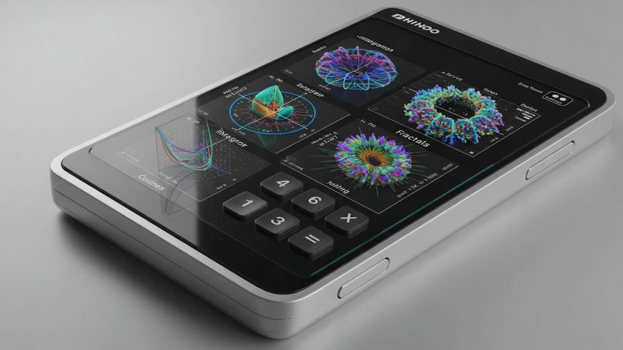 A High-Tech Device Showcasing Advanced Mathematical Visualization Featuring 3D Graphs, Equations, and Interactive Elements for Enhanced Learning and Exploration