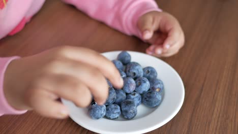 child eating blueberries