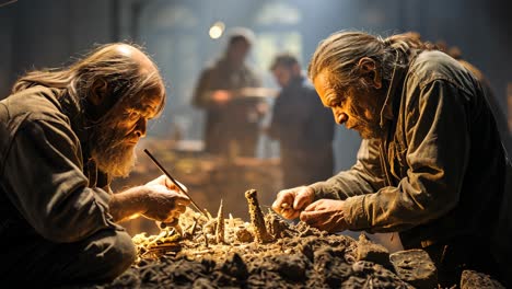 craftsmen engaged in intricate woodwork at an artisan workshop