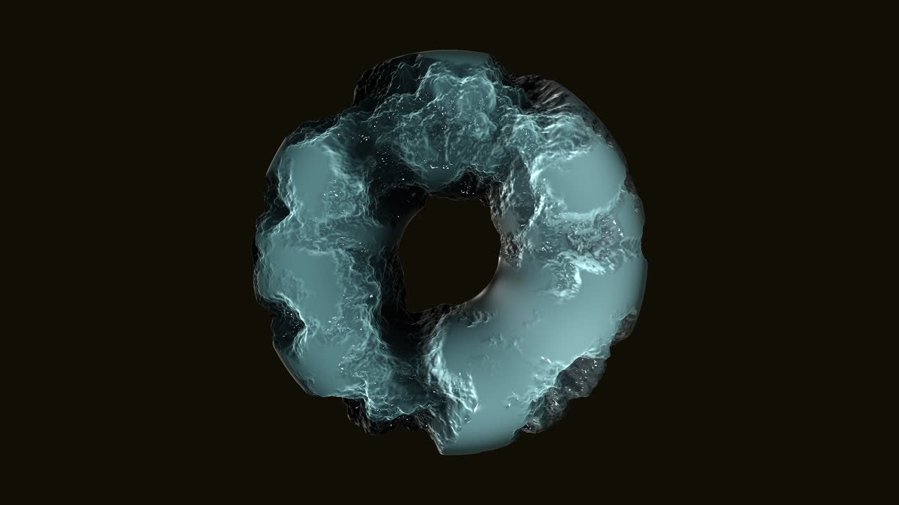 modelo 3d de rosquilla congelada azul flotante con agujero en fondo negro